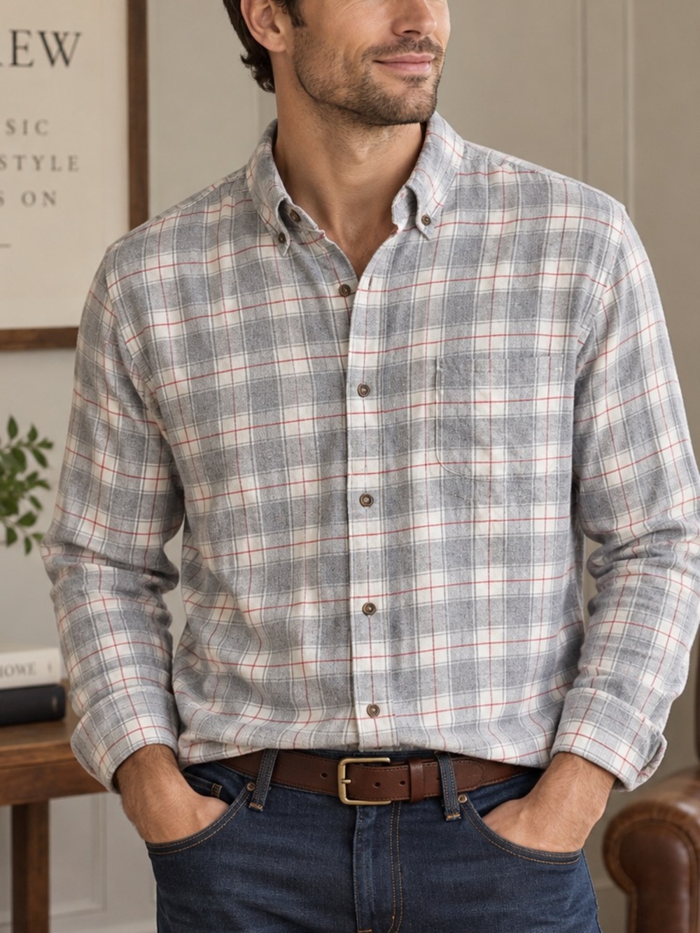 J.Crew Brushed Twill Plaid Button Down Shirt Men’s Large